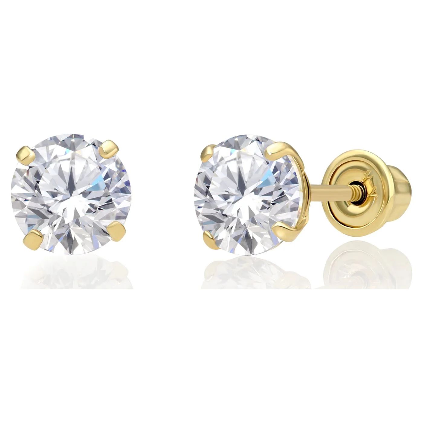Tilo Jewelry 14k Yellow Gold Solitaire Round CZ Stud Post Earrings With Screw-Backs (2.5MM) - Wom... | Walmart (US)
