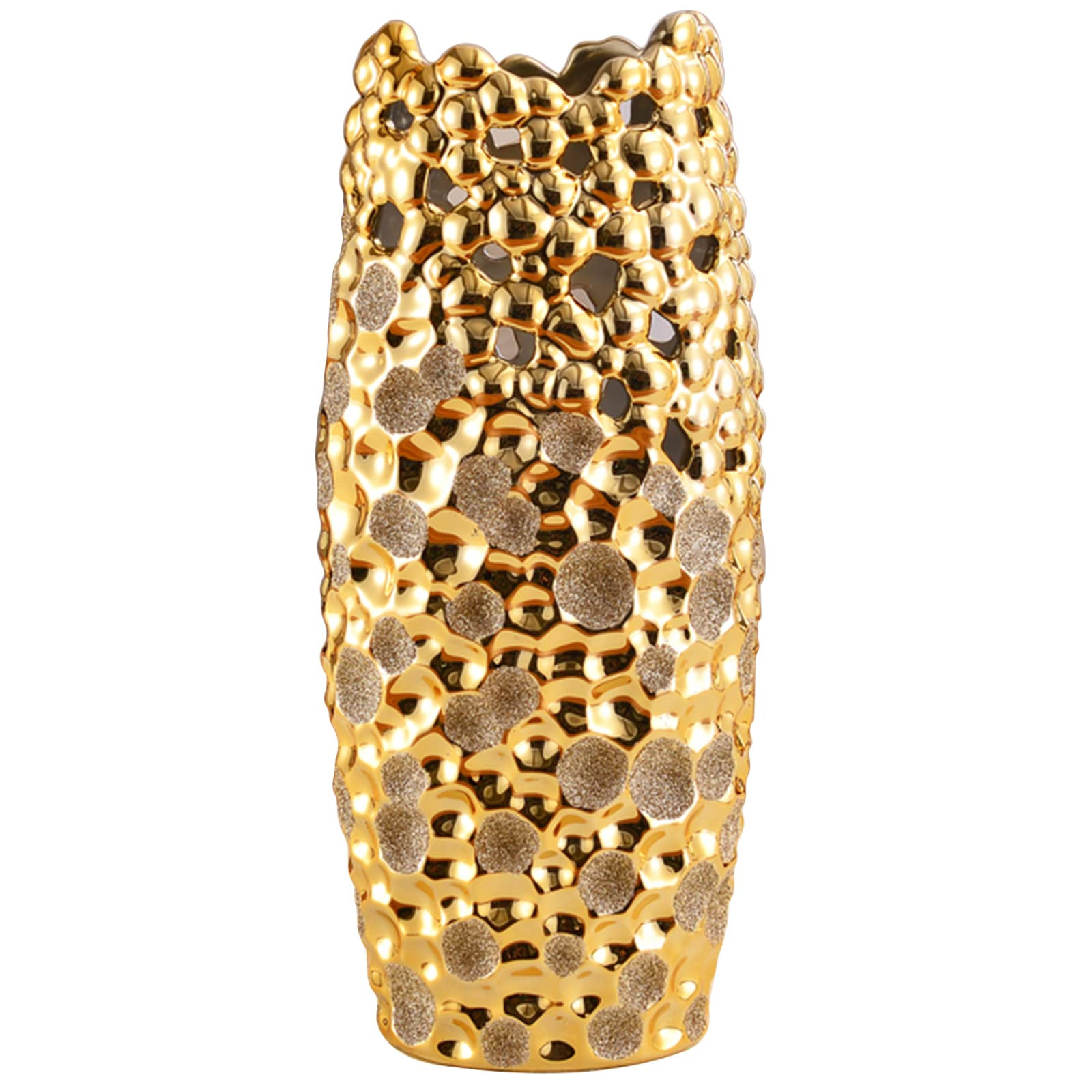 Gold Ceramic Vase Home Decor, Table Centerpiece Flower Vase, 14 inch Tall Creative Hollowed-Out M... | Amazon (US)