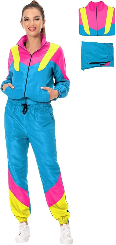 MASSWO Women 80s Sportswear Set 2 Piece Outfits Casual Sweatsuits Retro Vintage Purple Tracksuit | Amazon (US)