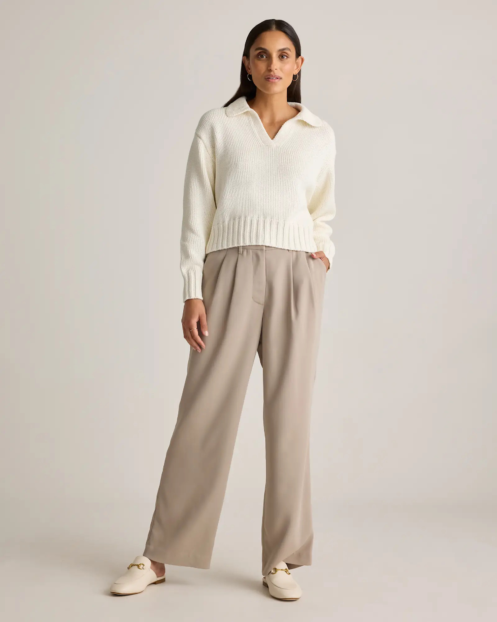 Stretch Crepe Pleated Wide Leg Pants in Morel Grey | Quince