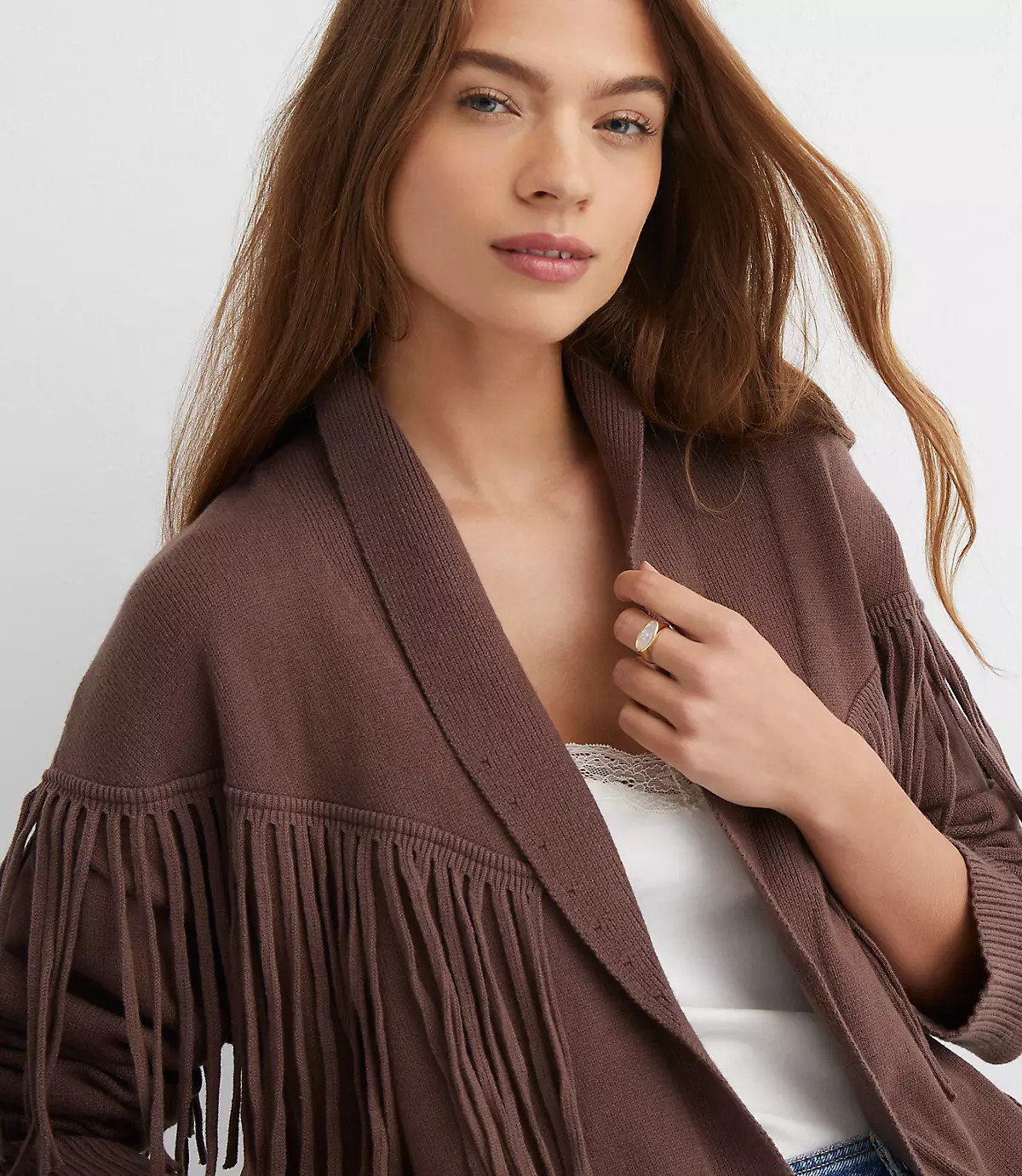 Fringe Belted Cardigan | LOFT