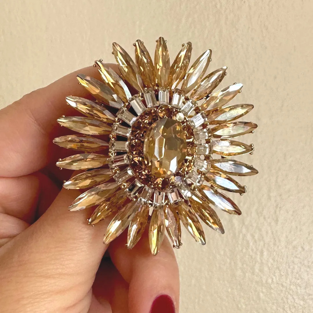 Oversized Gold Rhinestone Brooch: Butter Yellow Pendant Pin | Etsy (US)