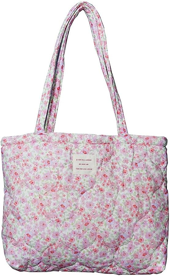 Floral Quilted Cotton Shoulder Bag for Women Medium Size Handbag Large Capacity Thickened Design ... | Amazon (US)