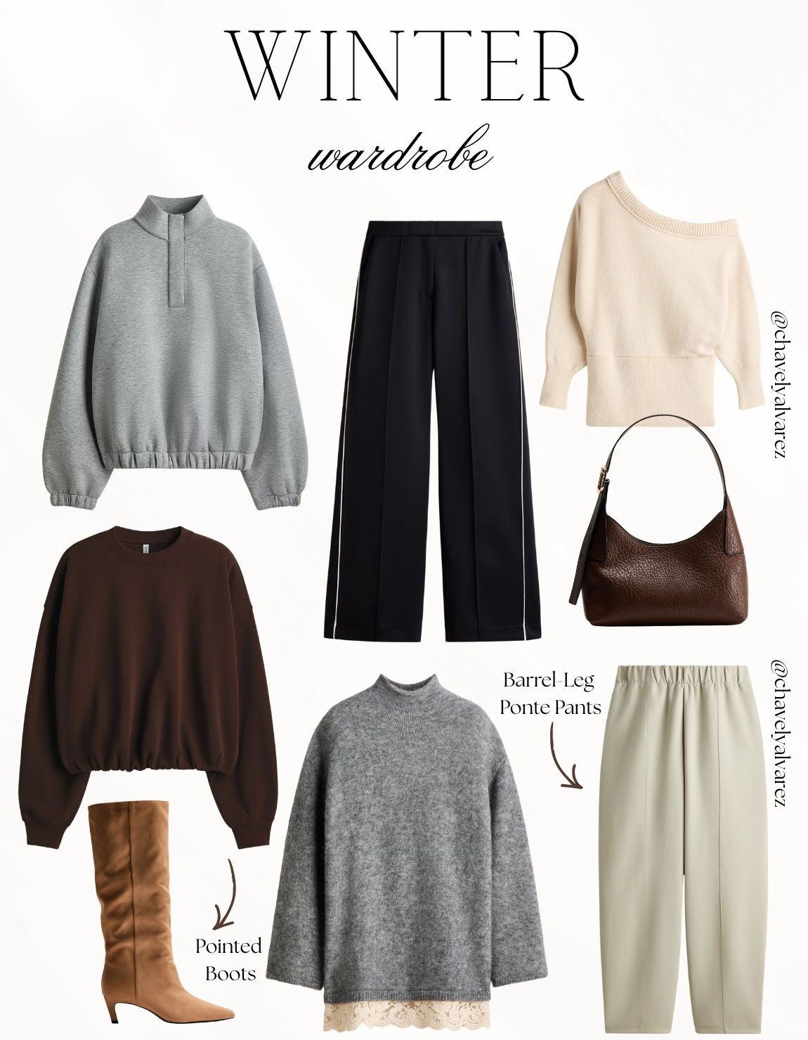 WINTER WARDROBE: Cozy Knits, Polished Ponte, & Neutral Layers! ❄️

Elevate your cold-weather rotation with these chic and versatile H&M finds—all under $50 and $100! 🤍

Embrace the quiet luxury trend with this perfectly balanced winter capsule collection. We are obsessed with the cozy textures and modern silhouettes: from the sleek grey quarter-zip pullover to the elegant off-the-shoulder cream knit sweater. Balance these relaxed tops with the must-have Barrel-Leg Ponte Pants in classic black or soft stone for a sophisticated, everyday look. Finish your outfit with rich, tonal accessories: a structured chocolate brown leather shoulder bag and chic pointed-toe camel boots to add a touch of polished glam to your winter style!

#OOTD
#WinterWardrobe
#HMxMe
#WinterStyle
#CapsuleWardrobe
#PontePants
#QuietLuxury
#NeutralAesthetic
#WinterOutfits
#PointedBoots
#ShoulderBag
#EverydayChic
#LTKStyle
#LTKUnder100
#StylingInspo

#LTKSeasonal #LTKFindsUnder50 #LTKFindsUnder100