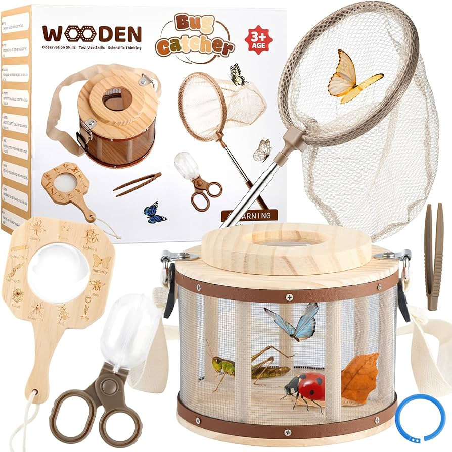 GAGAKU Kids Bug Catching Kit with Backpack - 8 in 1 Outdoor Explorer Set with Net, Wooden Box & M... | Amazon (US)