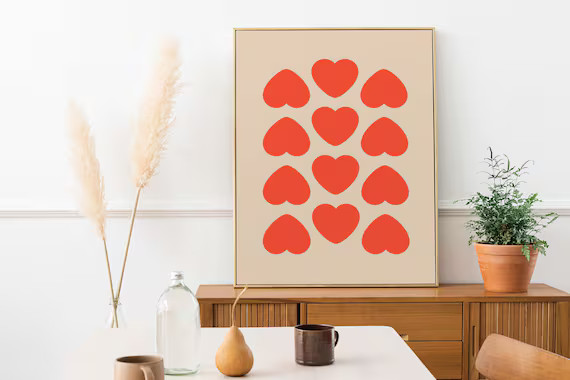 Hearts Print Minimalist Illustrationmid Century Art - Etsy | Etsy (US)