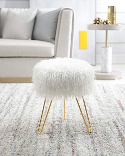 C COMFORTLAND White Faux Fur Vanity Stool, Furry Round Ottoman Chair, Fluffy Makeup Stool for Vanity | Amazon (US)