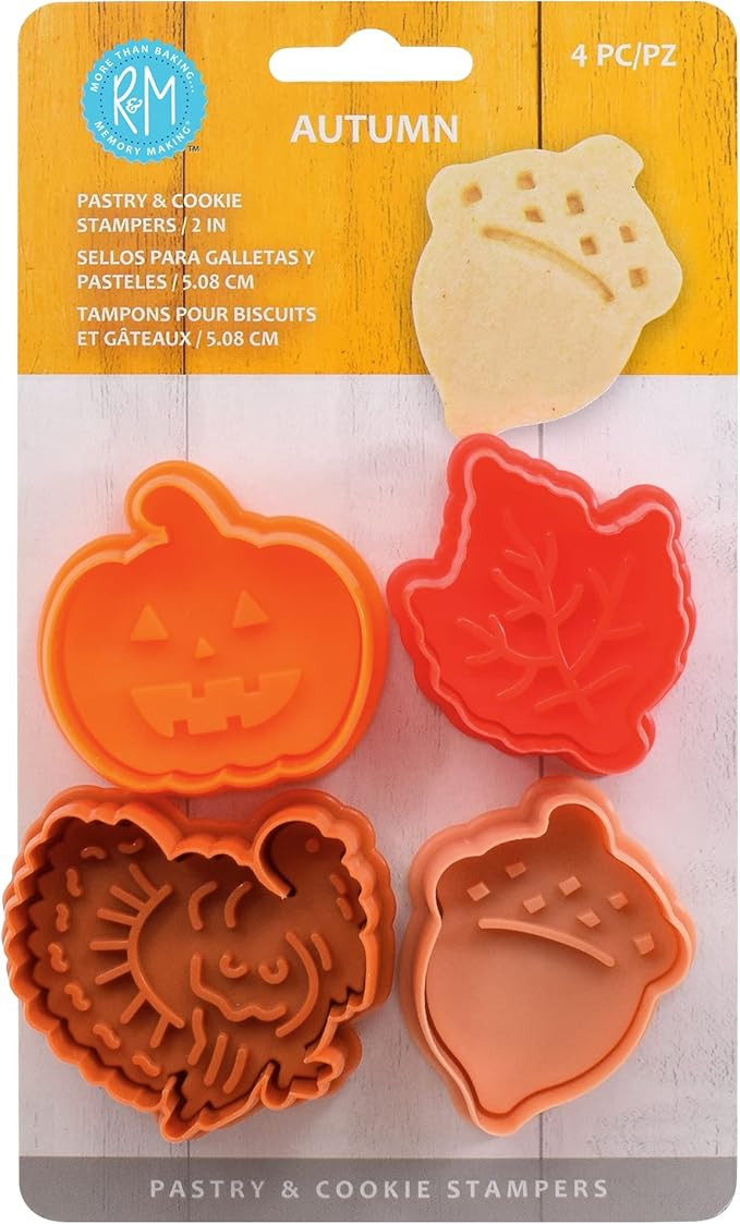 R&M International 0 Autumn 2" Pastry/Cookie/Fondant Stampers, Turkey, Acorn, Pumpkin, Oak Leaf, 4... | Amazon (US)