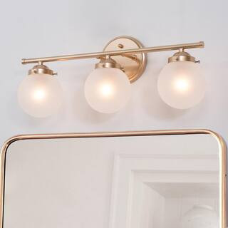 LNC Modern Gold Bathroom Vanity Light with Globe Frosted Glass Shade 3-Light Powder Room Wall Sconce | The Home Depot
