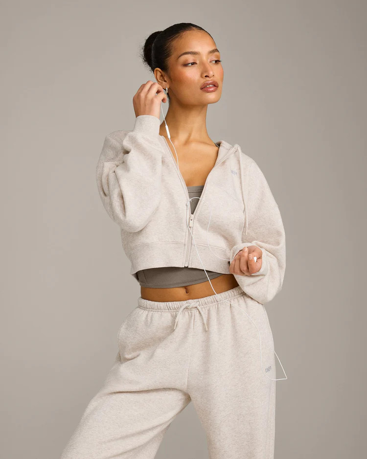 Foundations All Season Cropped Zip Up Hoodie 
 Oat Marl | Oner Active (UK / US)
