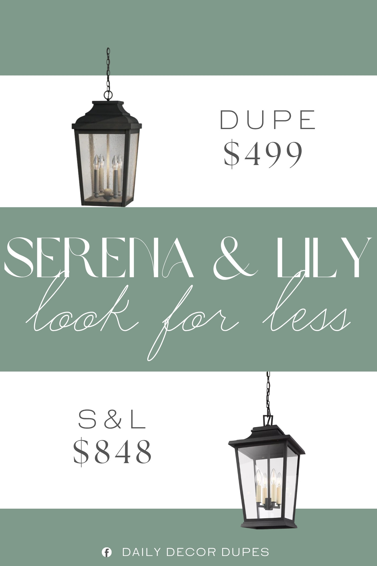The Serena & Lily Locke Outdoor Pendant brings a classic lantern silhouette, dark finish, and glass panels together for a timeless look that feels equally at home on a covered porch, patio, entryway, or outdoor dining area. Its traditional shape adds architectural character while the simple design blends beautifully with coastal, farmhouse, traditional, and modern exteriors. At around $499 compared with the $848 designer version, this style makes it easier to create a polished outdoor space without going all in on the price. ✨🏡🖤

Home more affordable option find similar look for less budget friendly affordable cheap cheaper beautiful pretty. Clearance sale coupon code discount code promo code luxury Inspo inspiration inspired by idea ideas Love like these? I share multiple every day in my FB group.
#SerenaAndLily #LockeOutdoorPendant #OutdoorPendant #OutdoorLighting #BlackLanternLight #PorchLighting #PatioLighting  

 #LTKHome