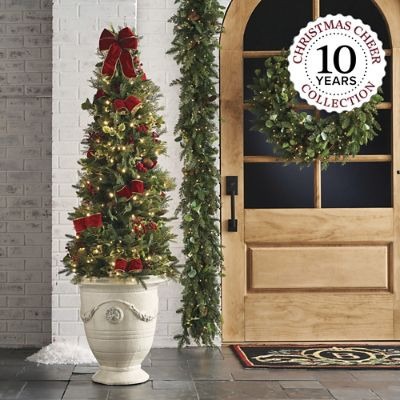 Christmas Cheer 5 ft. Potted Tree with LED Lights & Pine Cone Accents | Frontgate