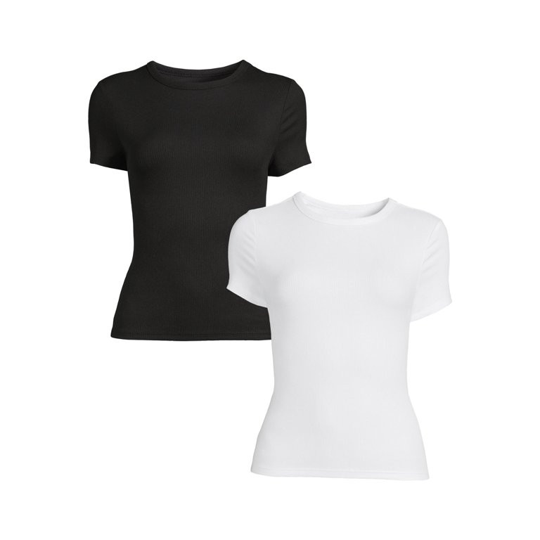 No Boundaries Juniors' Ribbed Tee with Short Sleeves, 2-Pack - Walmart.com | Walmart (US)