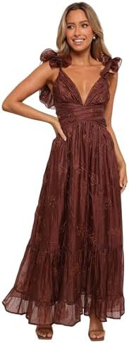 Petal & Pup Women's Harmony Maxi Dress - Brown Floral | Amazon (US)