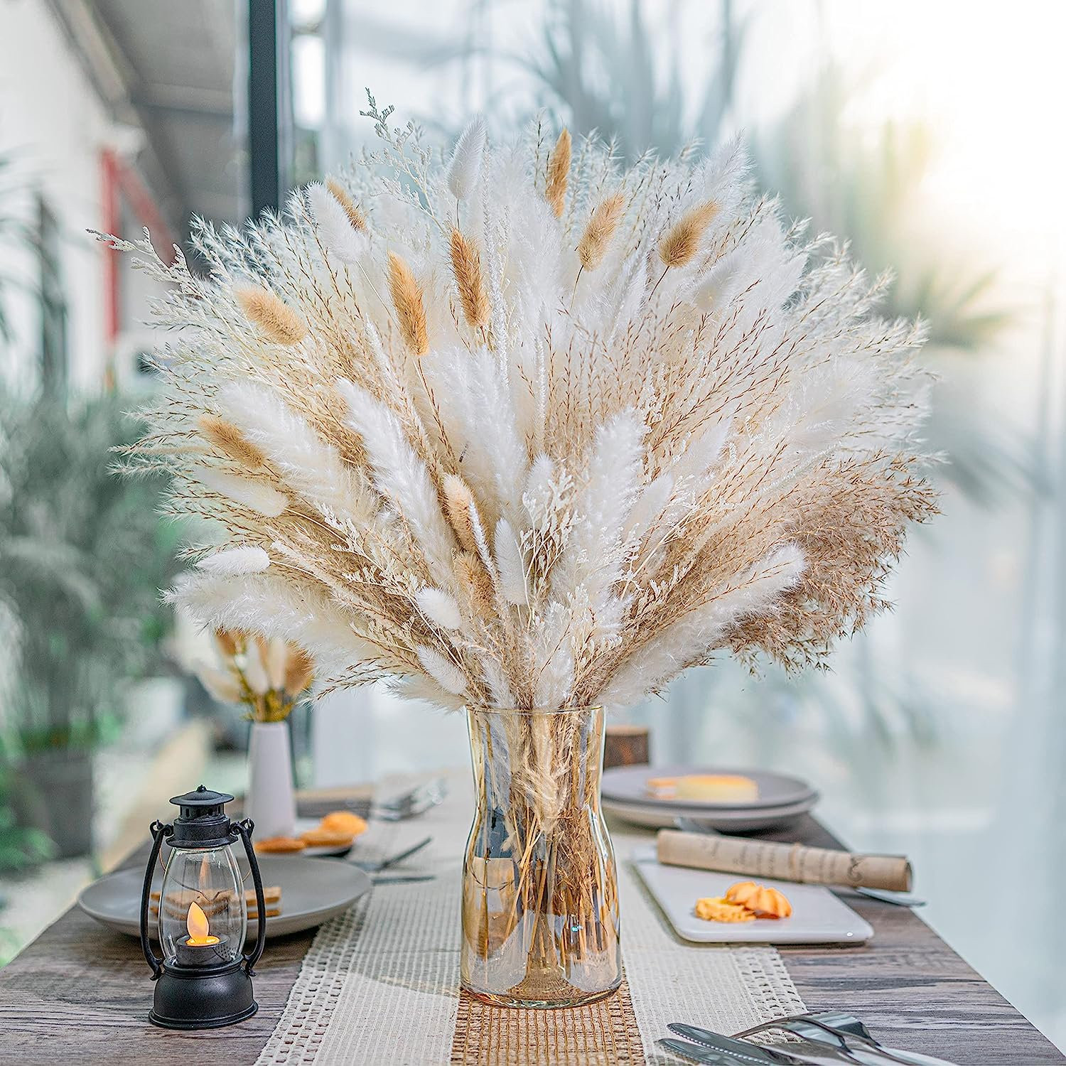 Dolicer 92 Pcs Pampas Grass Dried Flowers Artificial Flowers Boho Decor, Fluffy Natural Pompas Gr... | Walmart (US)