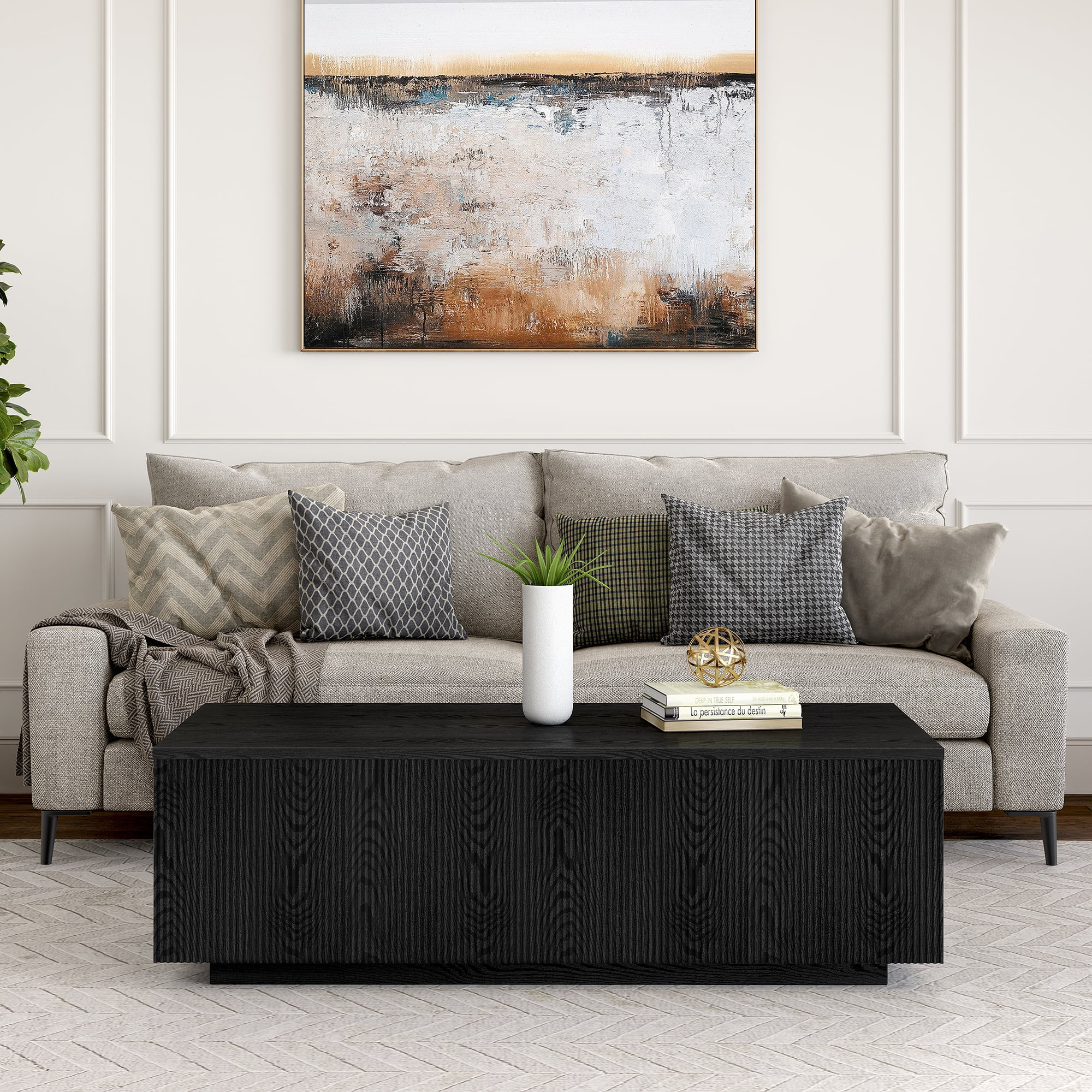Evelyn&Zoe Reyes 48" Wide Rectangular Coffee Table, Black Grain - Walmart.com | Walmart (US)