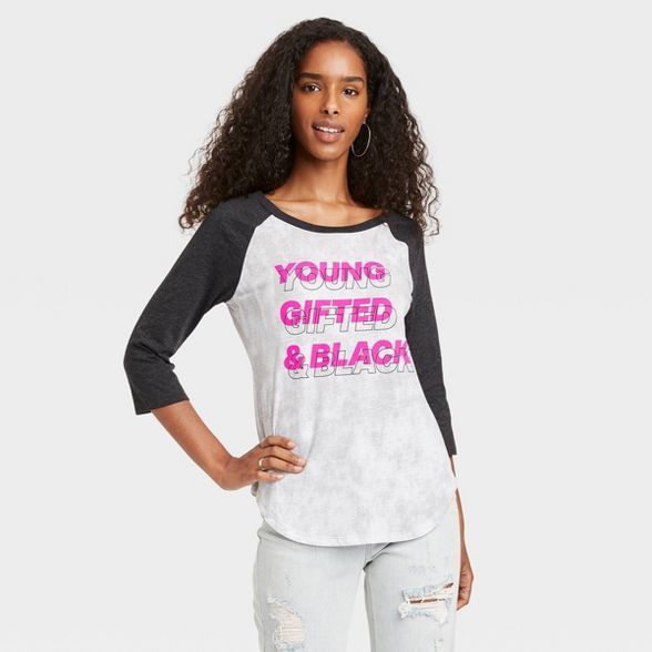 Black History Month Women's 'Young Gifted and Black' 3/4 Sleeve Graphic T-Shirt - Charcoal Heathe... | Target