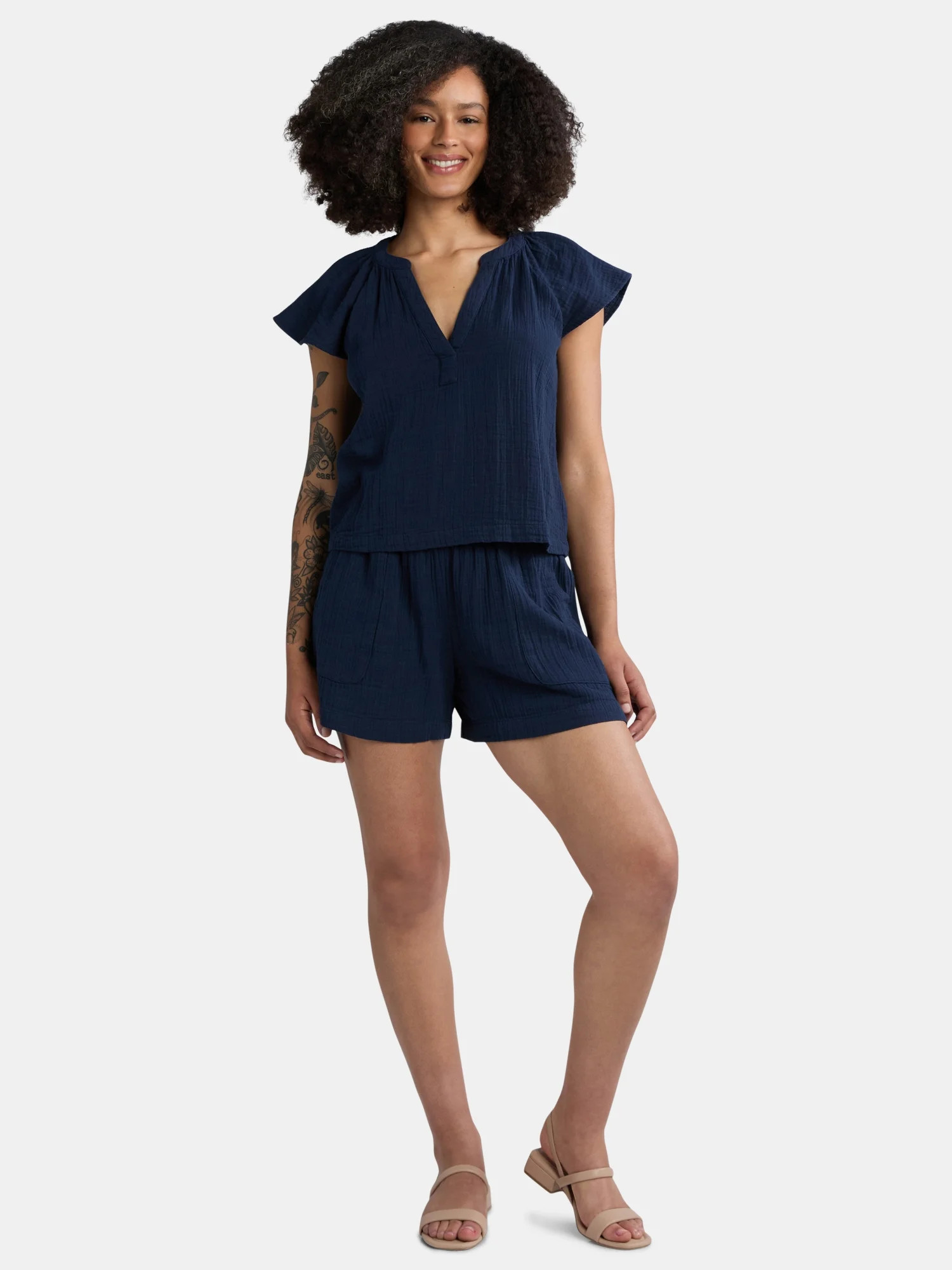 Time and Tru Women's Double Cloth Short Set, Sizes XS-XXXL | Walmart (US)