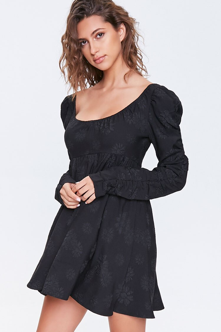 Floral Jacquard Mini Dress in Black Medium | Forever 21 (US)