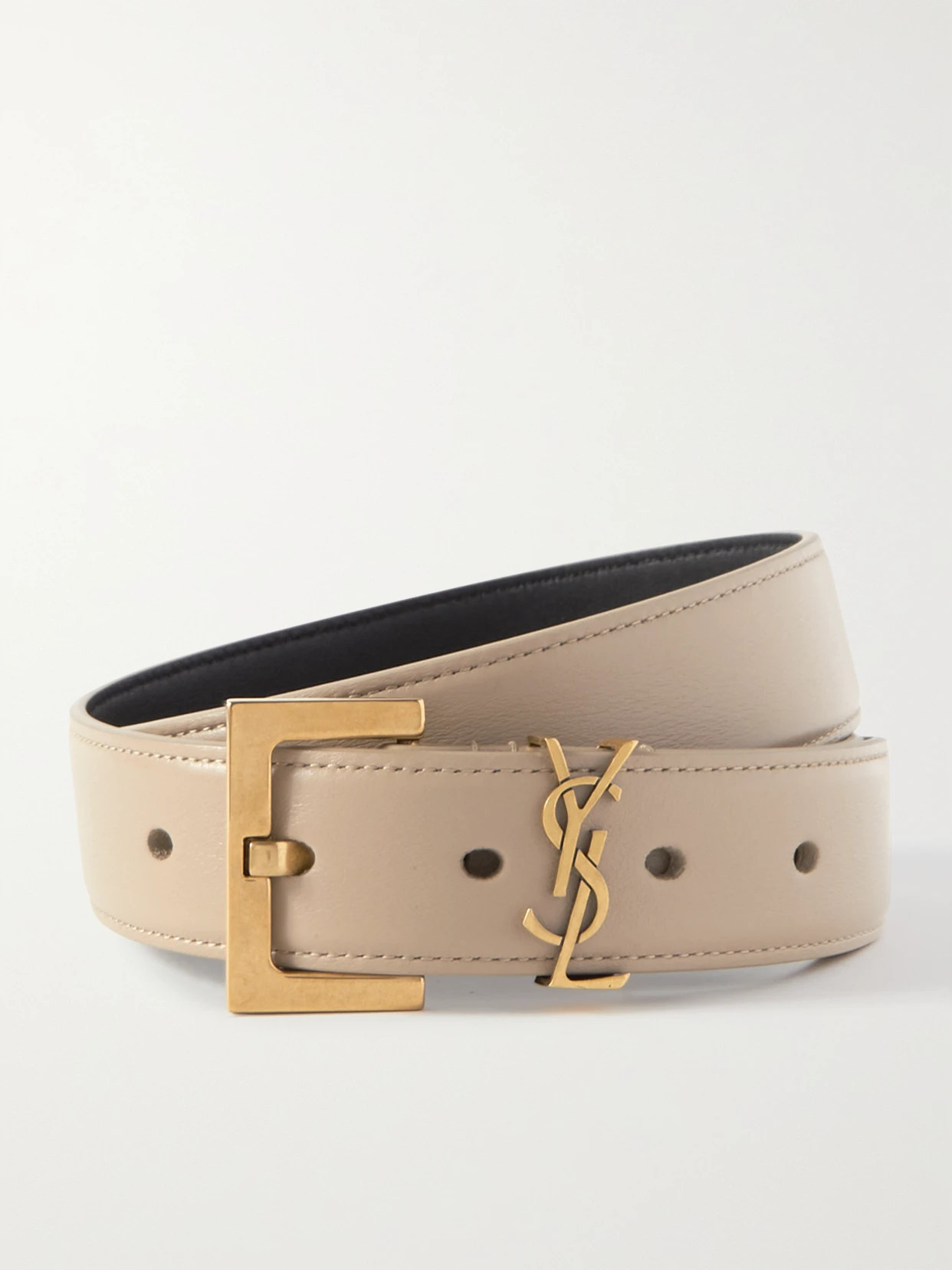 SAINT LAURENT - Cassandre Leather Belt - Neutrals | NET-A-PORTER (US)