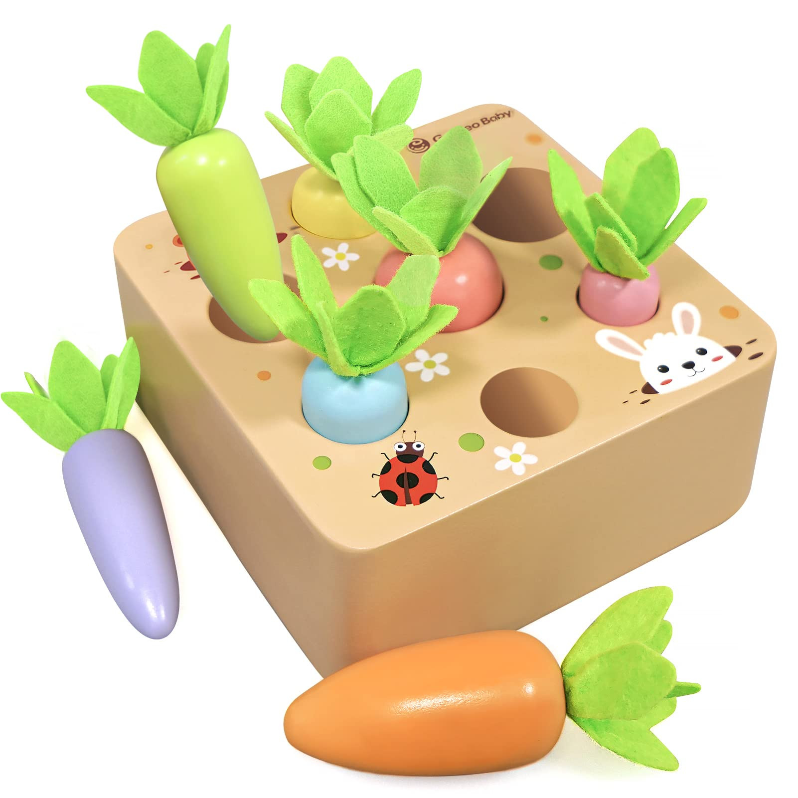 KMTJT Montessori Toys for 1 2 3 Year Old Toddlers, Macron Carrot Harvest Game Wooden Toys for Bab... | Amazon (US)