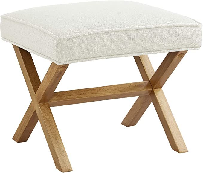 Amazon Basics Mid-Century Square Modern X Ottoman Chair, Linen, Ivory, 18"D x 20"W x 18"H (Previo... | Amazon (US)