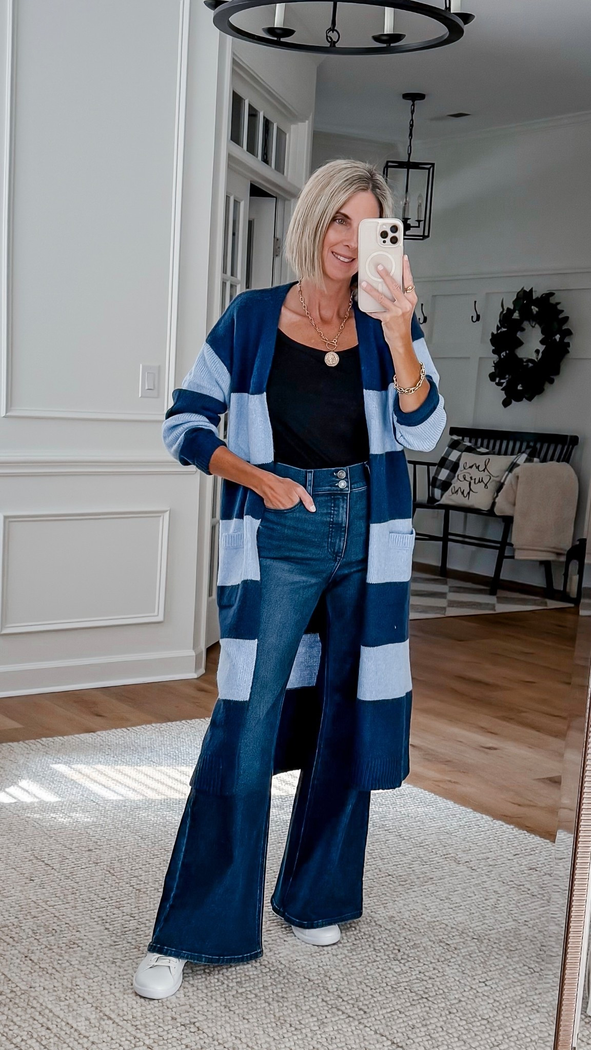 Soft Striped duster cardigan, comes in a gray and white stripe also. Wearing xs. Stretchy and comfy High rise wide leg denim in a size 4. Tank top in a medium 




Walmart fall fashion 



#LTKSeasonal #LTKSaleAlert #LTKFindsUnder50