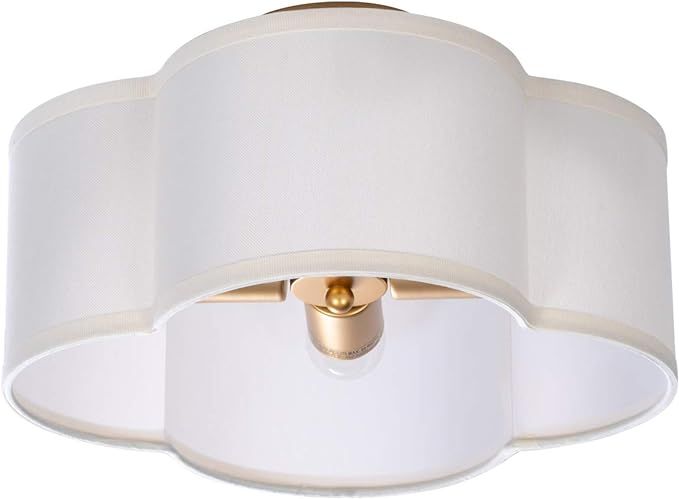 VILUXY Semi-Flush Mount Ceiling Light Fixture Cream White Fabric Drum Shade Antique Brass Brush P... | Amazon (US)