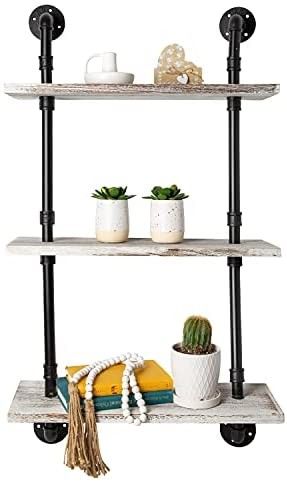 3-Tier Industrial Shelves – Wall-Mount, Farmhouse Shelves w/ Rustic Wood and Black Matte Pipe B... | Amazon (US)