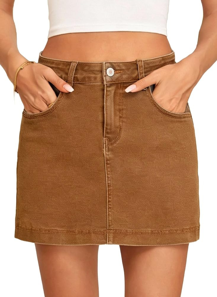 Sidefeel Womens High Waisted Jean Skirt Denim Skort with Pockets | Amazon (US)