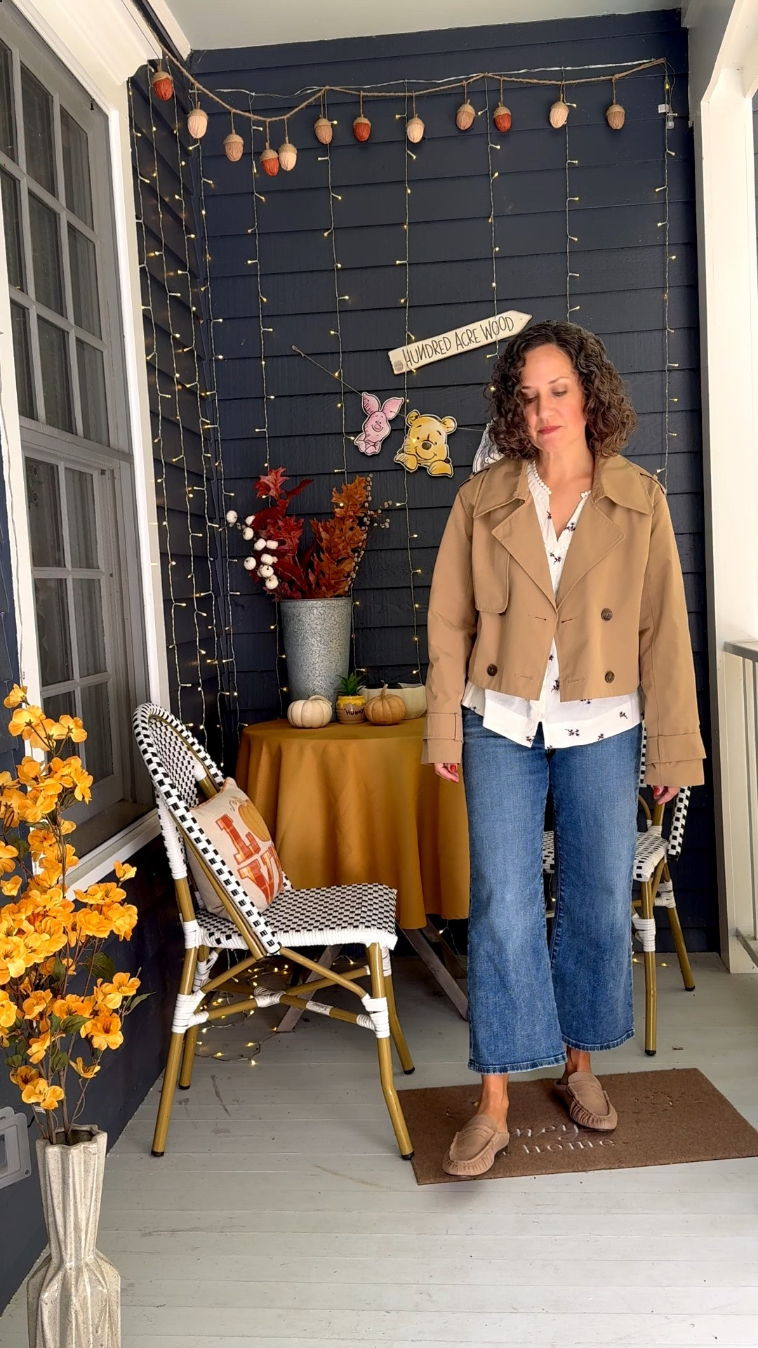 Fall outfit over 40! Cropped trench coat, floral embroidered blouse, Madewell jeans, Steve Madden loafer flats.

#LTKootd #LTKOver40 #LTKPetite