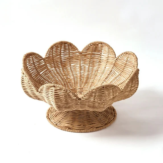 Home Decor Collection Woven Rattan Bowl with Scalloped Edges, 13.5 Inches | Walmart (US)