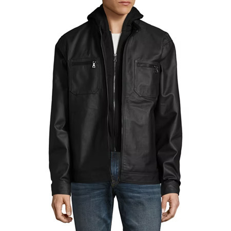 Vintage Leather Racing Jacket With Detachable Hood, Small, Black | JCPenney