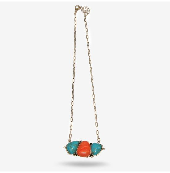 Turquoise and Coral Stone Bar Necklace | Rod's Western Palace/ Country Grace