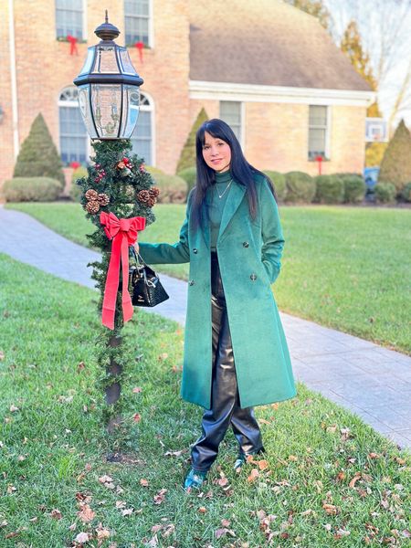 Every Christmas and winter Hallmark movie features the star wearing a beautiful green color wool style coat! For years, I have been saying that I would love to get one. Let me tell you, It was not as easy to find a true green coat as I thought it would be. I searched many department stores and online sites, and finally found the exact coat that I was looking for! The color, fit, double breasted style, pockets, and winter weight material are all the features I wanted! The fabric is not a flat wool but has a slight nap to it, which gives it a more luxurious look! It feels warmer than most winter dress coats that I have tried. 
One note— I do have extremely long arms and took it to my local tailor to take down the sleeve cuff – it worked beautifully, and for the original price of the coat, adding the tailoring cost still came out to be an incredible value. The quality is better than coats that are 3x the price! It is fully lined and comes in 2 additional colors! I am so tempted to order the wine color!



#LTKSeasonal