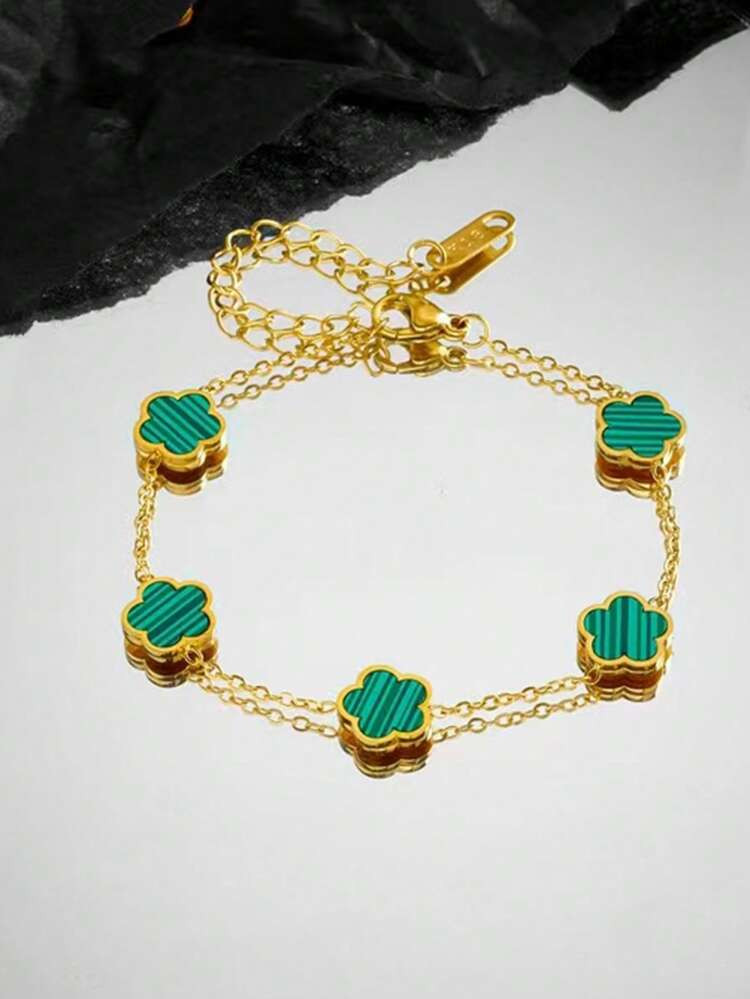 1pc Fashion Stainless Steel Flower Decor Chain Bracelet For Women For Daily Life | SHEIN