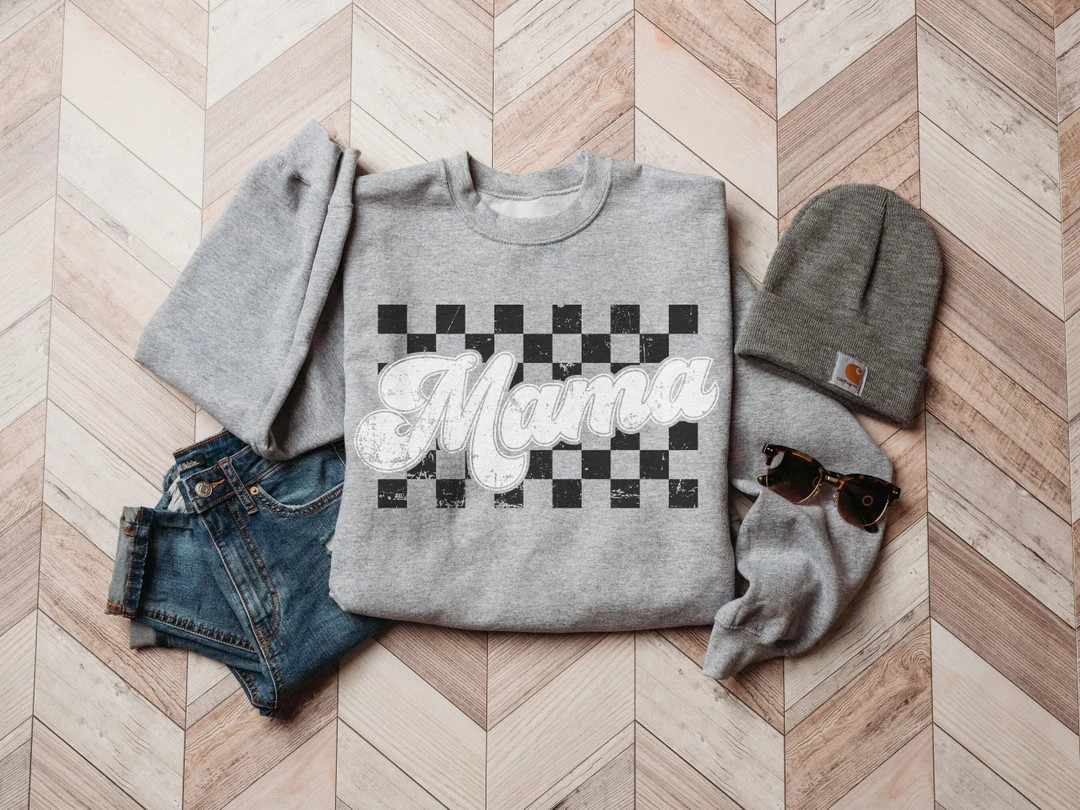 Vintage Mama Sweatshirt, Checkered Mama Sweatshirt, Retro Mama Sweatshirt, First Mothers Day Gift... | Etsy (US)