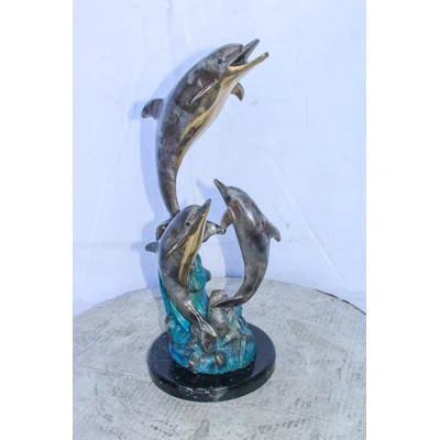Nifao Collection Bronze Statue of Three Dolphins Leaping from Water 8" x 8" x 20"H | Wayfair North America