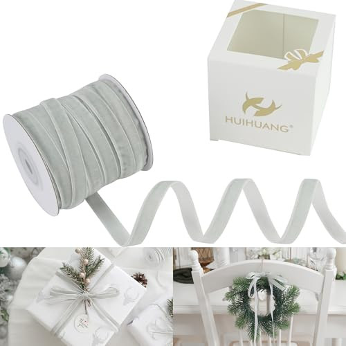 HUIHUANG Velvet Ribbon 3/8 inch x 25 Yards Single Face Vintage Silver Velvet Ribbon for Gift Wrapping, Christmas Tree Ornaments, Wreath Decor, Invitations, Hair Bows, Flower Bouquet, Home Decor | Amazon (US)