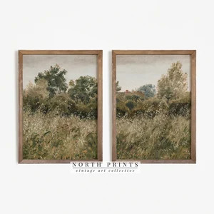 Vintage Landscape Print SET of Two Antique Field Paintings - Etsy | Etsy (US)