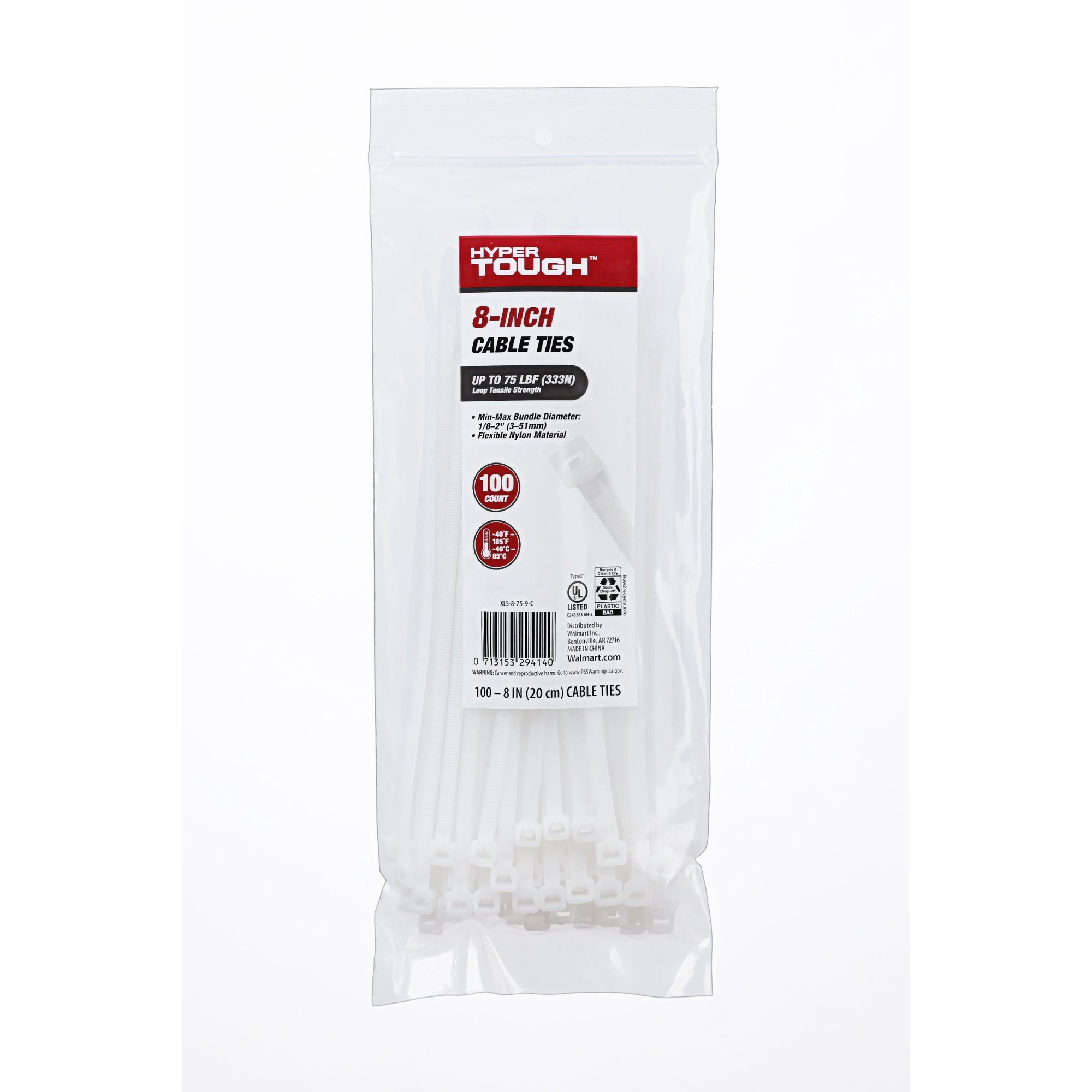 Hyper Tough 8inch Cable Tie Natural 100Pcs | Walmart (US)