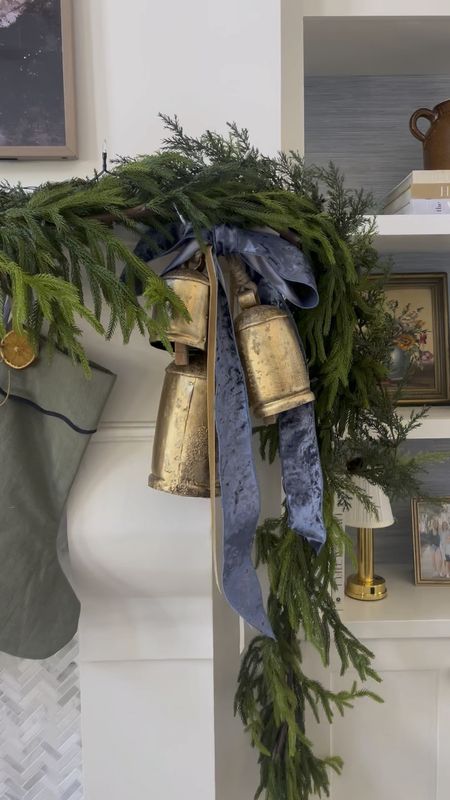 Gold bells and ribbon on our Christmas mantle ✨

#traditionalChristmas #blueandwhite #southernChristmas #velvetribbon 

#LTKSeasonal #LTKHoliday #LTKVideo