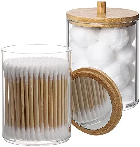 Tbestmax 10-Ounce Qtip Holder Apothecary Jars Bamboo Lids with Mirror, Cotton Ball Swab Pad Dispe... | Amazon (US)