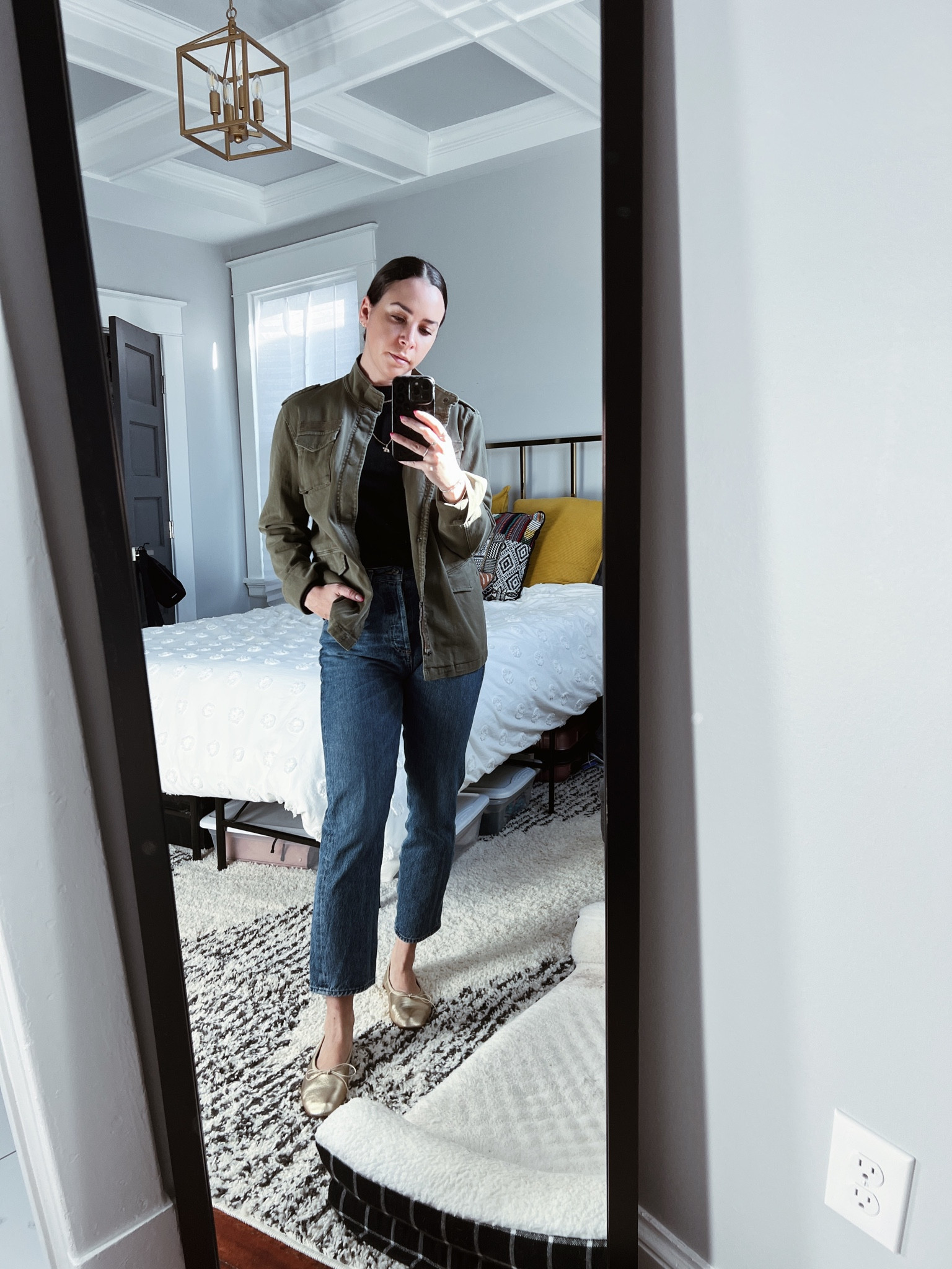 Co-workspace casual outfit with this army jacket and gold ballet flats.

#LTKSeasonal #LTKstyletip #LTKfit