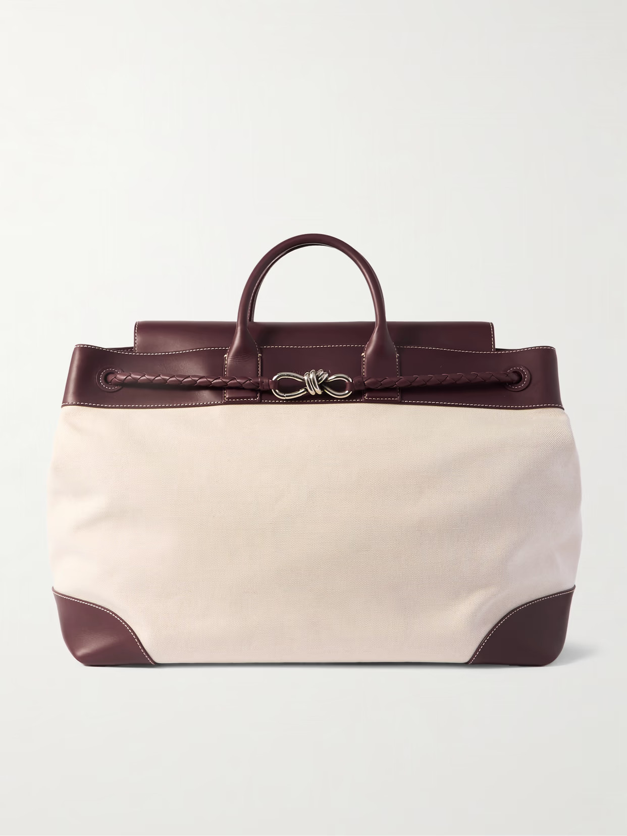 Bottega Veneta - Andiamo Maxi Embellished Leather-trimmed Canvas Tote - Neutrals | NET-A-PORTER (US)