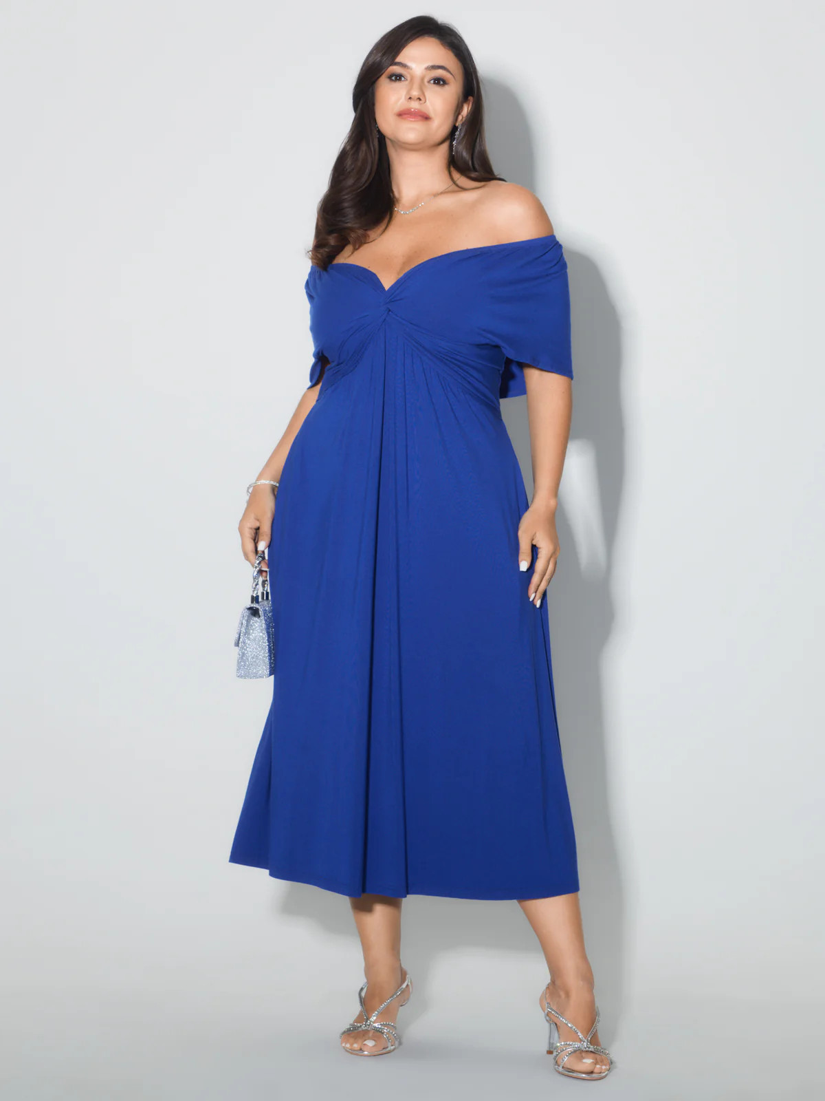 Supersoft Ruched Off-Shoulder Pocket Midi Dress | Bloomchic