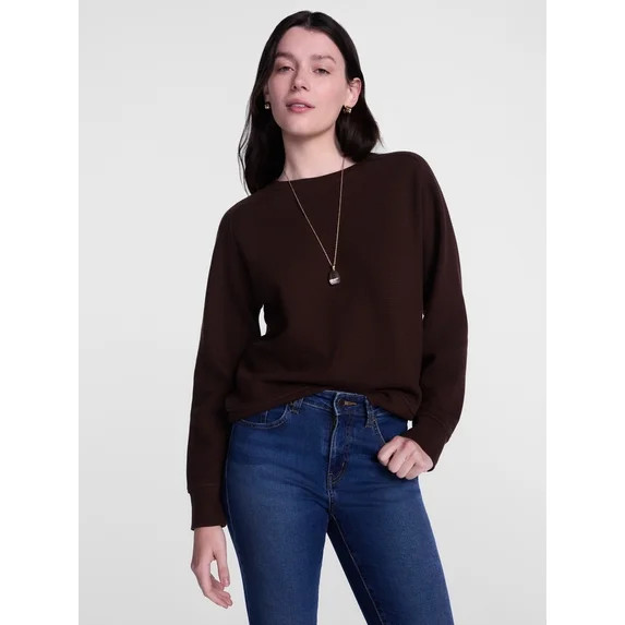 Scenario Women's Waffle Knit Crewneck Tee with Long Sleeves, Sizes XS-XXXL | Walmart (US)