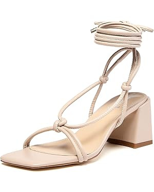 vivianly Women's Lace Up Chunky Heel Sandals Strappy Straps Ankle Wrap Heels | Amazon (US)