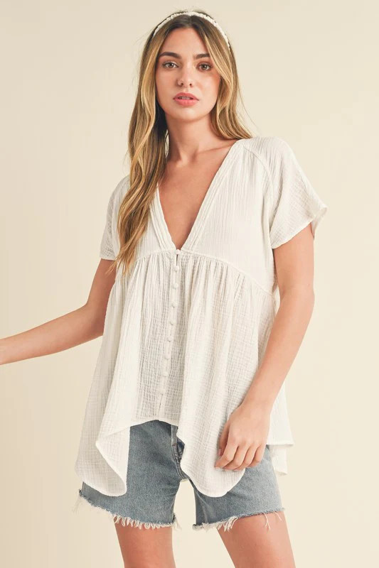 Florise Button Down Blouse WHITE / S | Casual Chic Boutique