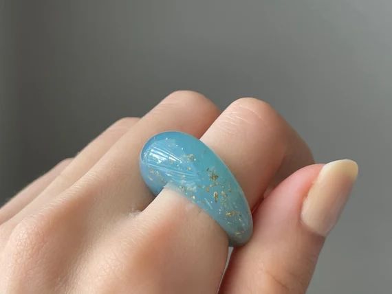 Light Blue Gold Foil Rounded Resin Acrylic Ring - 1 piece- Fashion Resin Ring - Funky Rings - Gif... | Etsy (US)